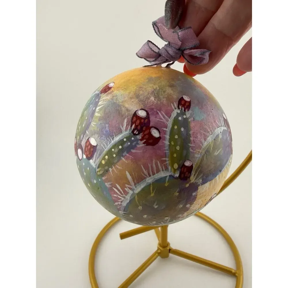 Hand Painted Southwestern Prickly Pear Plant Christmas Ornament 3.5
